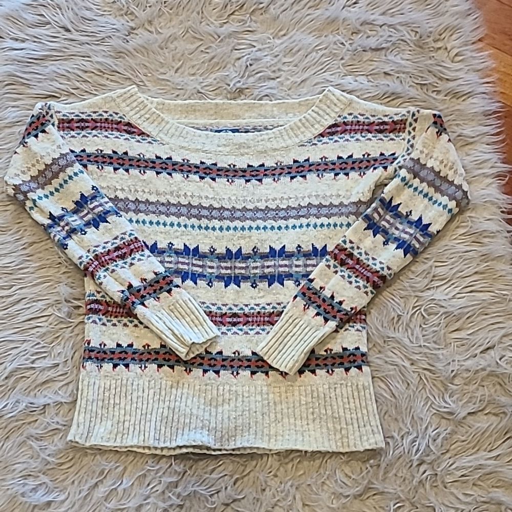 American eagle outfitters wool‎ blend tan, red and blue winter pattern sweater